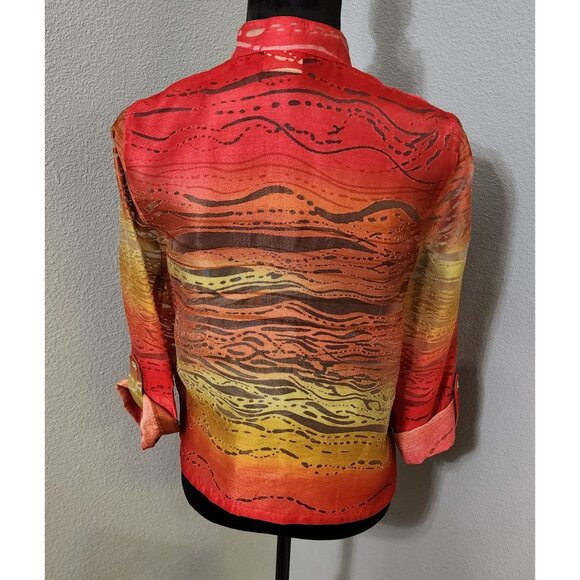 Ruby Rd Petite Blouse Womens 6P Red Sheer Roll Tab Sleeves - Picture 4 of 10